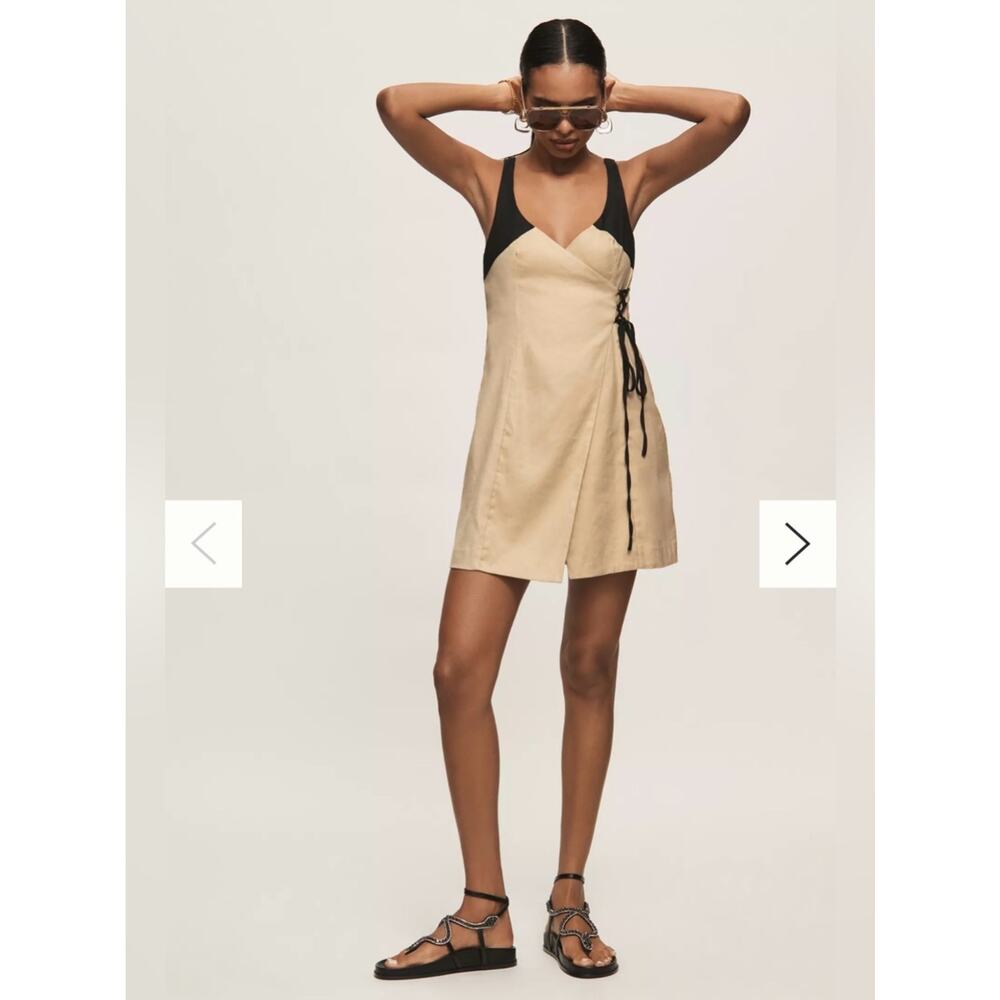 By Anthropologie Sleeveless Linen Wrap Mini Dress Size 2 - Picture 2 of 12
